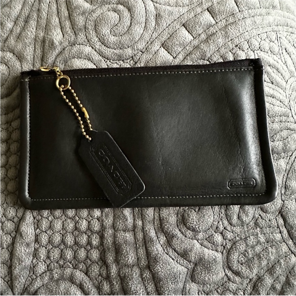 COACH 7170 skinny case black leather zippered pouch vintage